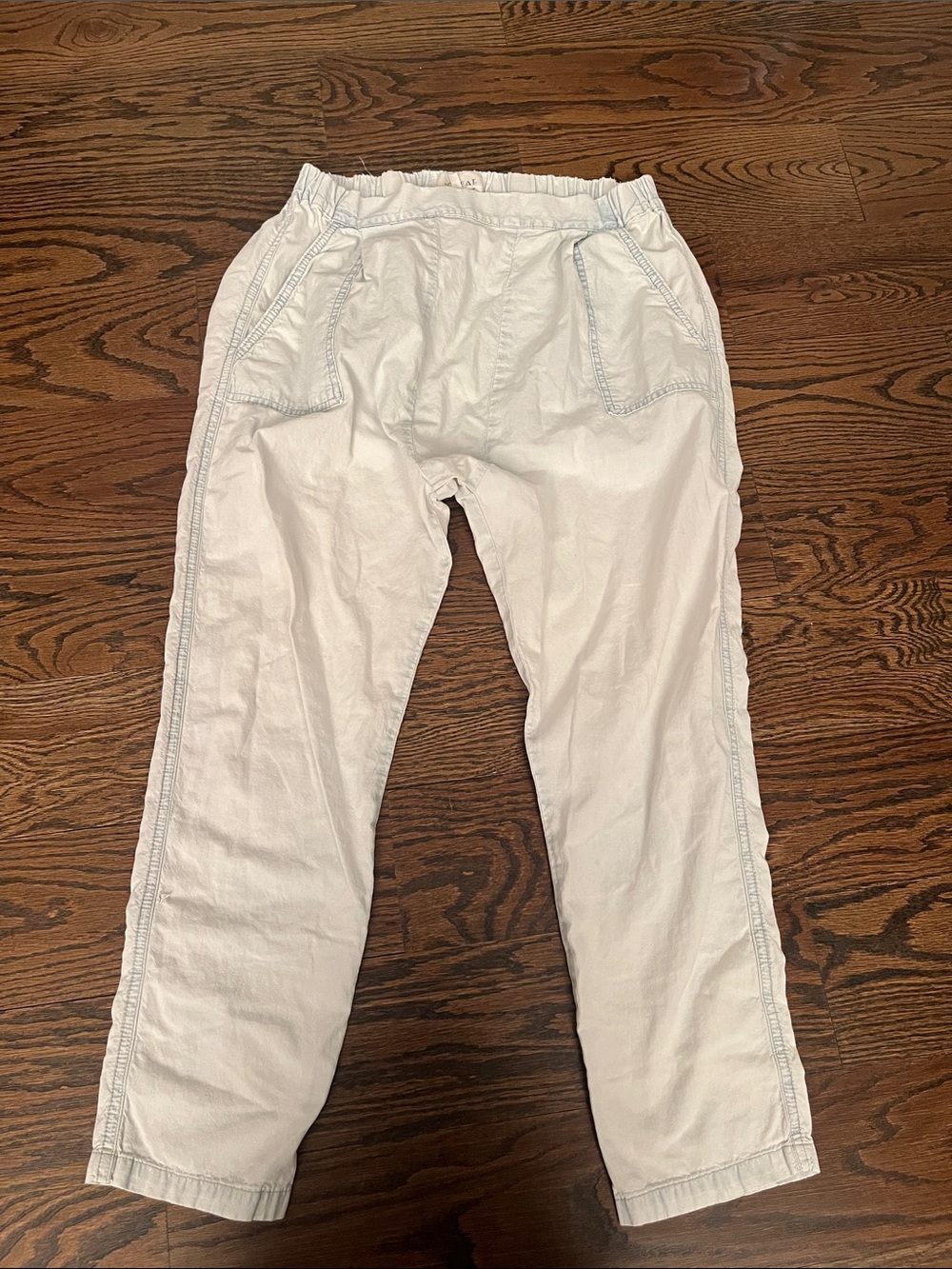THE GREAT. Cropped 100% Cotton Denim/Pale Blue Pleated Waist Pants